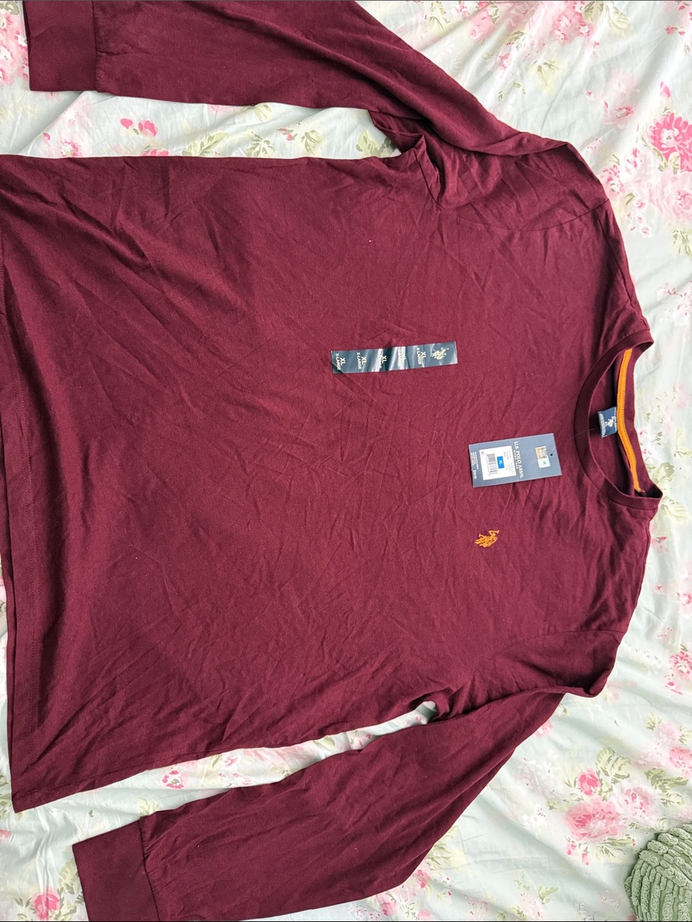U.S. Polo Assn. Long-Sleeve Crewneck Shirt in Burgundy with Gold Logo